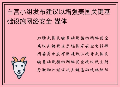 白宫小组发布建议以增强美国关键基础设施网络安全 媒体