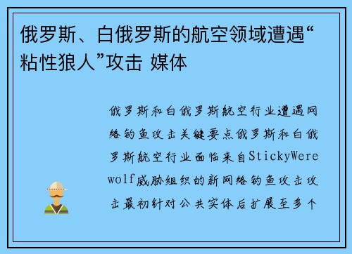 俄罗斯、白俄罗斯的航空领域遭遇“粘性狼人”攻击 媒体