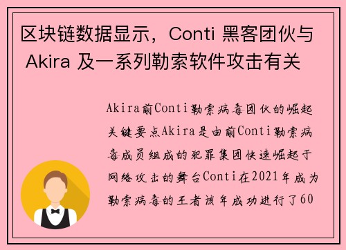 区块链数据显示，Conti 黑客团伙与 Akira 及一系列勒索软件攻击有关 媒体