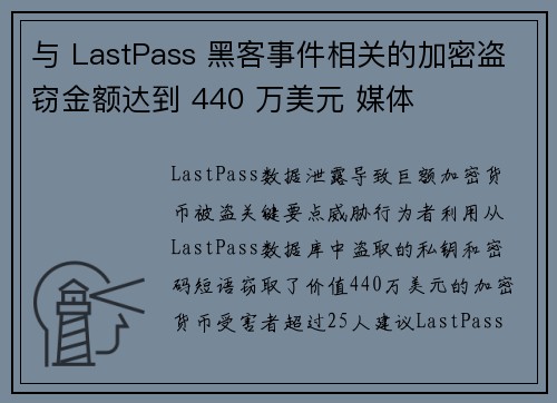 与 LastPass 黑客事件相关的加密盗窃金额达到 440 万美元 媒体